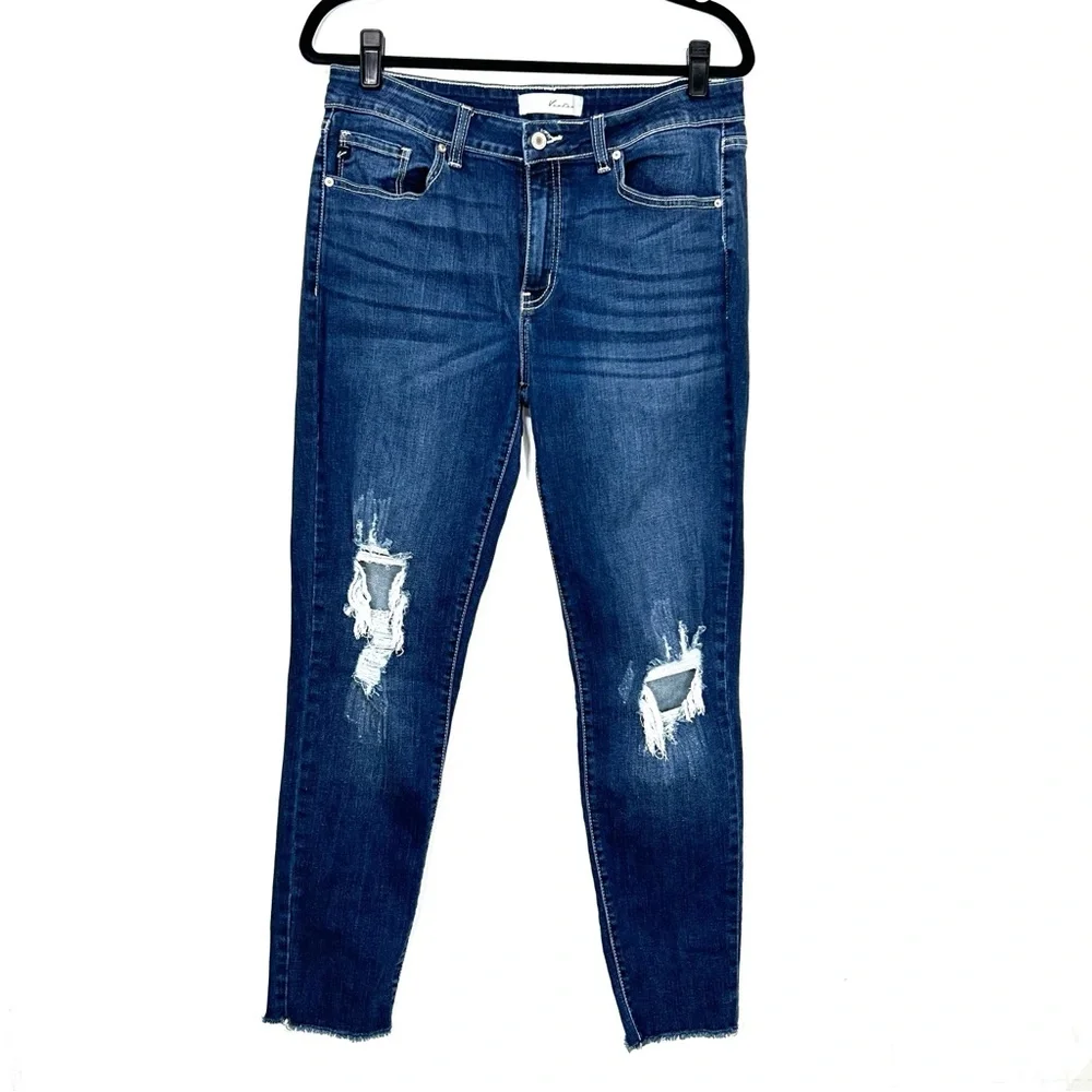 KANCAN dark wash distressed skinny jeans AA11